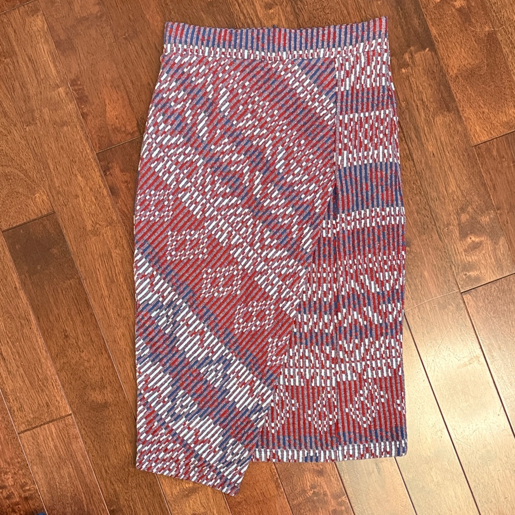 Maeve Anthropologie Red And Blue Asymmetrical Knit Stretch Skirt Xs